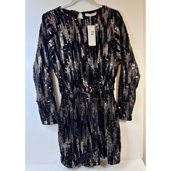 Peace And Love Black Velvet And  Sequin LS Romper Size M/L NWT - Picture 6 of 9